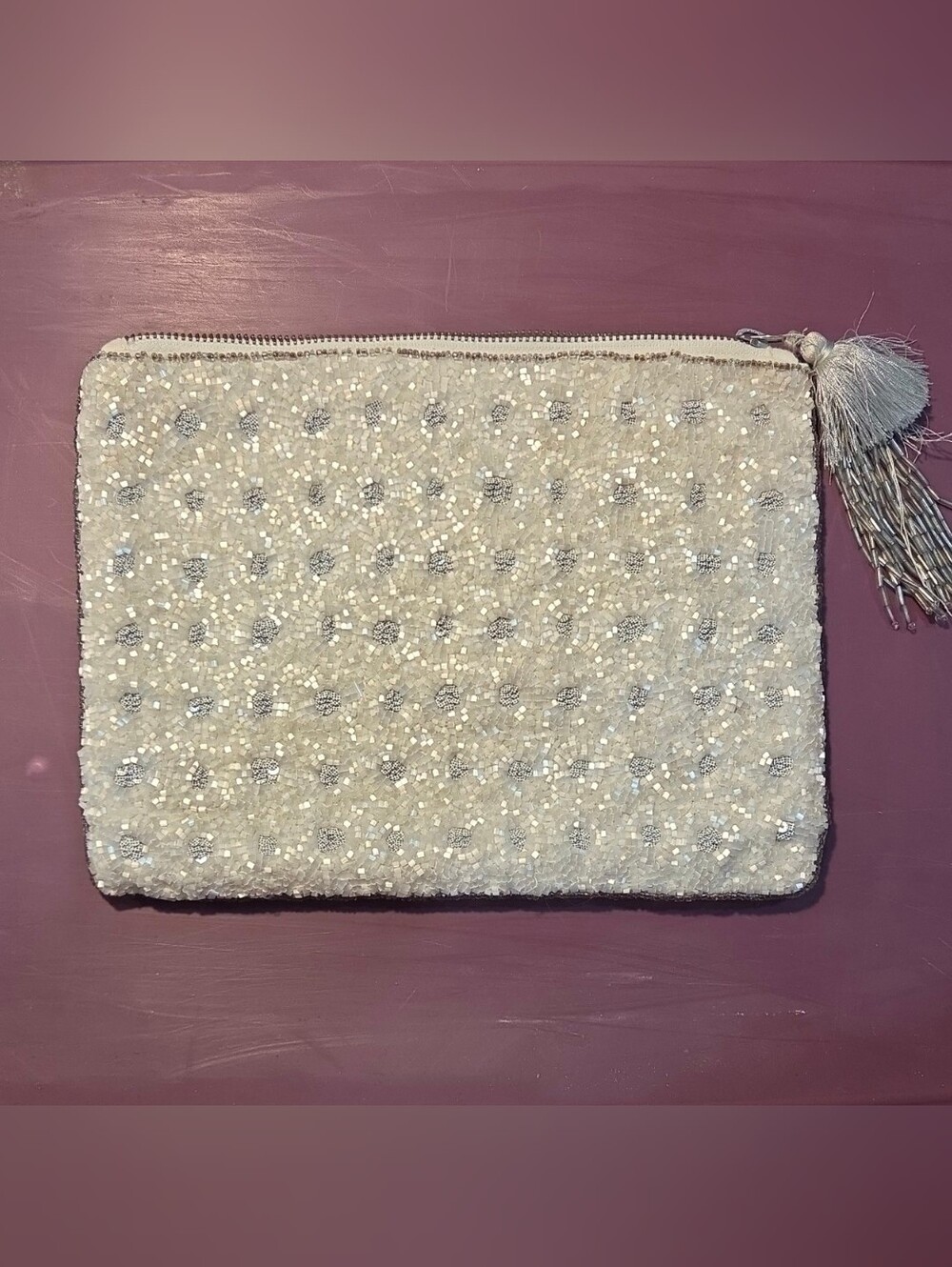 Anthropologie Jasper & Jeera All-Over Beaded Clutch with Tassel OS
